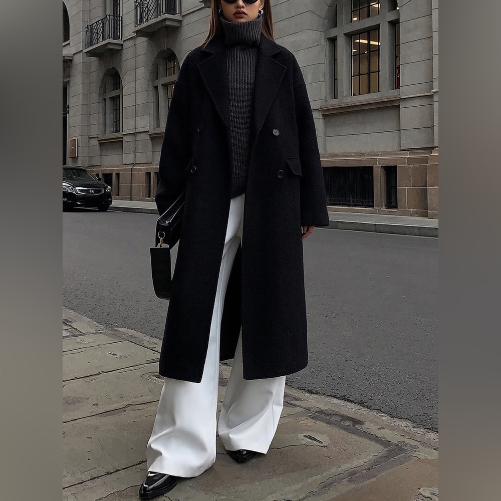 Commense Wool-Blend Tweed Long Coat
